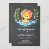 Chalkboard Boy Lion Baby shower via Mail Invitatio Kaart (Voorkant / Achterkant)