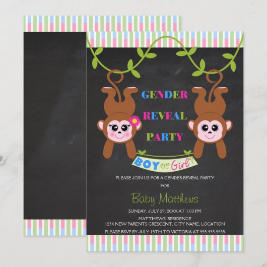 Chalkboard Boy of Girl Monkey Geslacht Party Kaart (Voorkant / Achterkant)