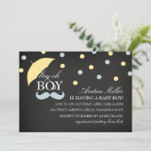 Chalkboard Boy Oh Boy Baby shower Uitnodiging (Staand voorkant)