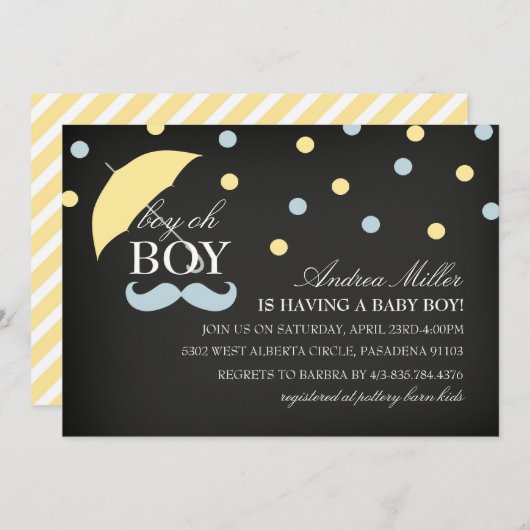 Chalkboard Boy Oh Boy Baby shower Uitnodiging (Voorkant / Achterkant)
