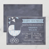 Chalkboard Boys Pram Baby shower Invitation Kaart (Voorkant / Achterkant)