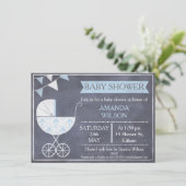 Chalkboard Boys Pram Baby shower Invitation Kaart (Staand voorkant)