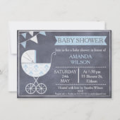 Chalkboard Boys Pram Baby shower Invitation Kaart (Voorkant)