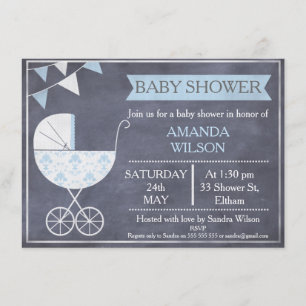 Chalkboard Boys Pram Baby shower Invitation Kaart