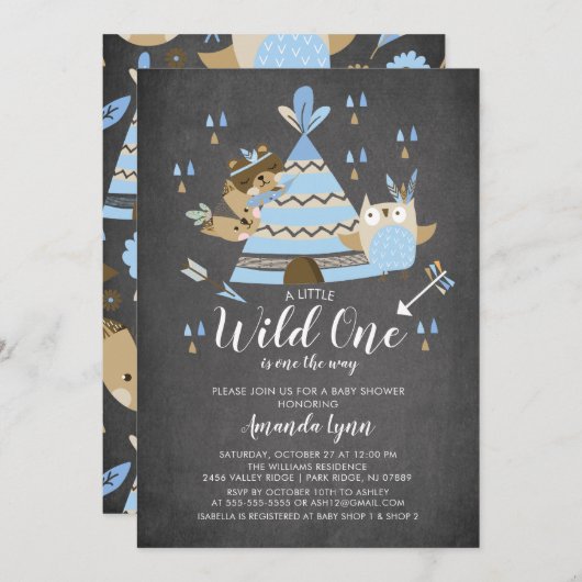 Chalkboard Boys Wild Een Baby shower Uitnodiging (Voorkant / Achterkant)