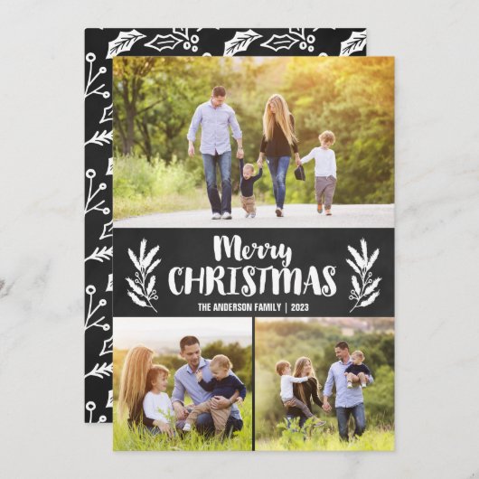 Chalkboard Branch Christmas Kaarten Drie Afbeeldin (Voorkant / Achterkant)