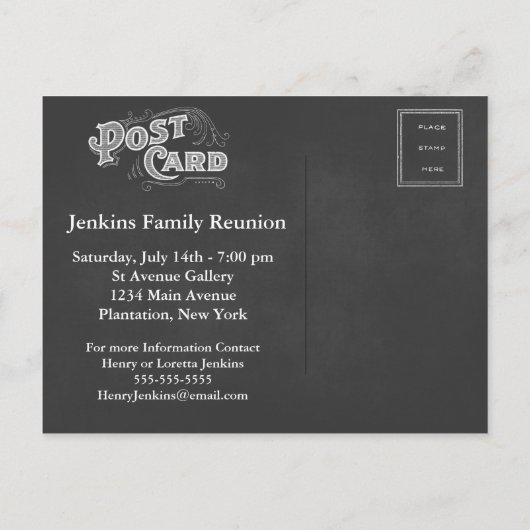 Chalkboard Branches Tree Family Reunion Uitnodiging Briefkaart (Achterkant)