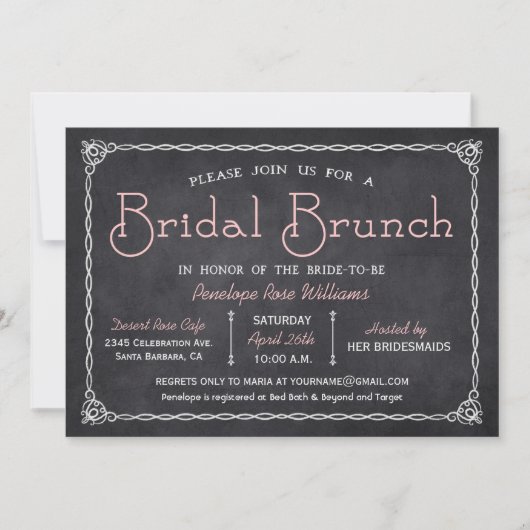 Chalkboard Bridal Brunch Bridal Shower Invitations Kaart (Voorkant)