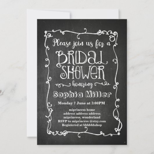 chalkboard bridal doucheuitnodiging kaart (Voorkant)