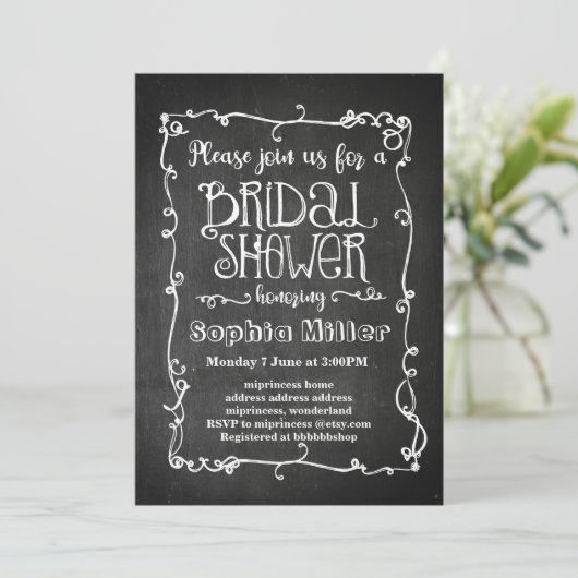 chalkboard bridal doucheuitnodiging kaart (Staand voorkant)