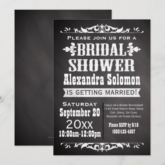  Chalkboard Bridal Shower Invitation Kaart (Voorkant / Achterkant)