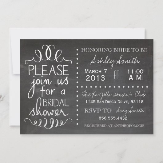 Chalkboard Bridal Shower Invitation Kaart (Voorkant)