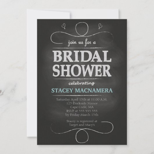 Chalkboard Bridal Shower Invitation Kaart (Voorkant)