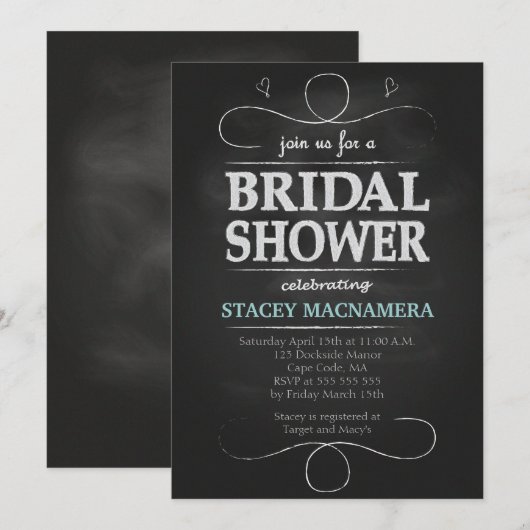 Chalkboard Bridal Shower Invitation Kaart (Voorkant / Achterkant)