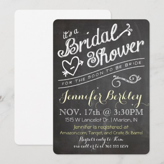 Chalkboard  Bridal Shower Invitation Kaart (Voorkant / Achterkant)