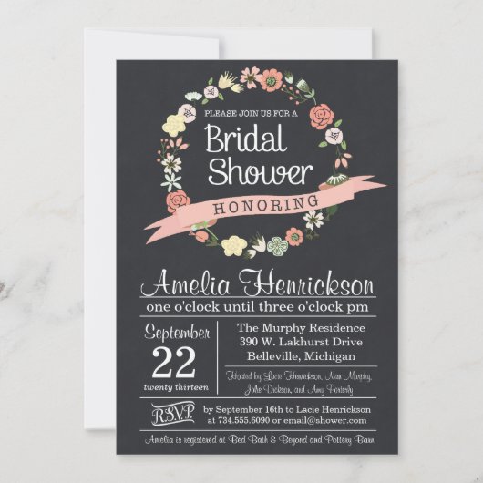Chalkboard Bridal Shower Invitation met adem Kaart (Voorkant)