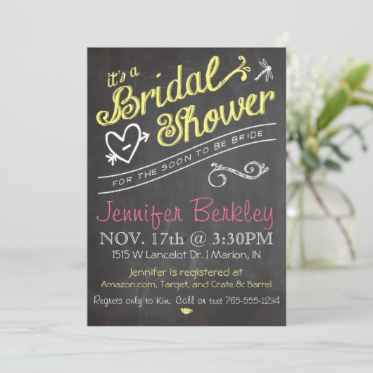 Chalkboard Bridal Wedding Shower Uitnodiging (Staand voorkant)