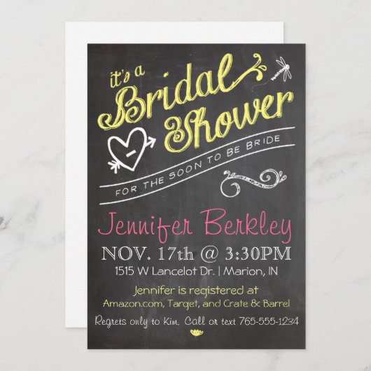 Chalkboard Bridal Wedding Shower Uitnodiging (Voorkant / Achterkant)