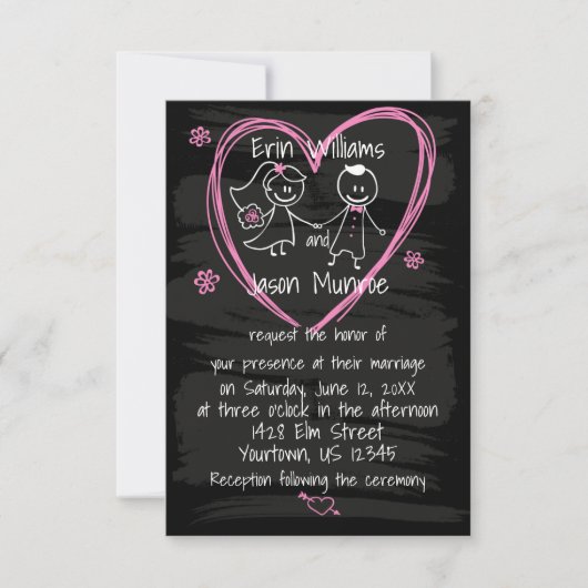 Chalkboard Bride and Groom Wedding Invitation Kaart (Voorkant)