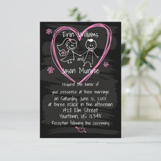 Chalkboard Bride and Groom Wedding Invitation Kaart (Staand voorkant)