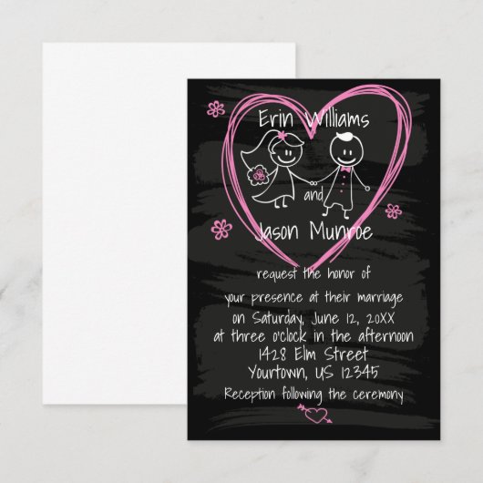 Chalkboard Bride and Groom Wedding Invitation Kaart (Voorkant / Achterkant)