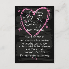 Chalkboard Bride and Groom Wedding Invitation Kaart