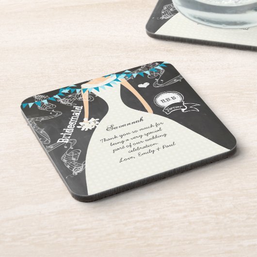 Chalkboard Bride & Groom Wedding Onderzetter (Linkerzijde)