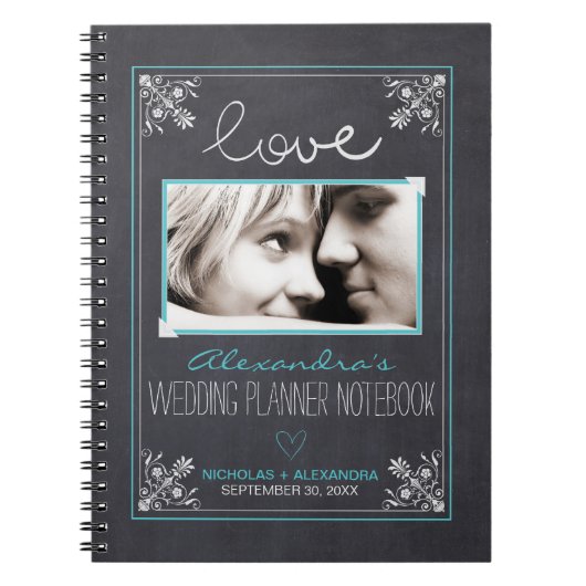 Chalkboard Bride Wedding Planner-laptop (aqua) Notitieboek (Voorkant)