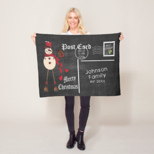 Chalkboard Briefkaart met een Red Rustic Snowman Fleece Deken