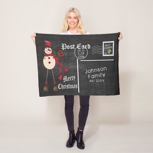 Chalkboard Briefkaart met een Red Rustic Snowman Fleece Deken (In situ)