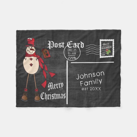 Chalkboard Briefkaart met een Red Rustic Snowman Fleece Deken (Voorkant (Horizontaal))