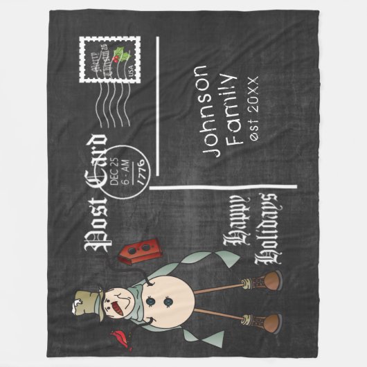 Chalkboard Briefkaart met een rustieke Blue Snowma Fleece Deken (Voorkant)