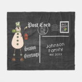 Chalkboard Briefkaart met een rustieke sneeuwman Fleece Deken (Voorkant (Horizontaal))