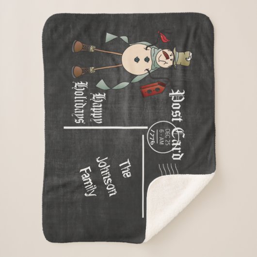 Chalkboard Briefkaart Old Fashion Blue Snowman Sherpa Deken (Voorkant)