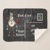 Chalkboard Briefkaart Old Fashion Blue Snowman Sherpa Deken (Voorkant (horizontaal))