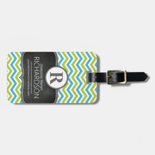 Chalkboard Bright Chevron Pattern Monogram Bagagelabel (Voorkant horizontaal)