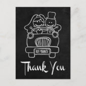 Chalkboard bruid & bruidegom Bedankt Black Wedding Briefkaart (Voorkant)