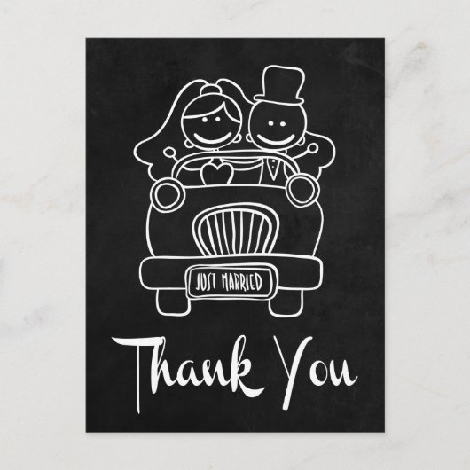 Chalkboard bruid & bruidegom Bedankt Black Wedding Briefkaart (Voorkant)