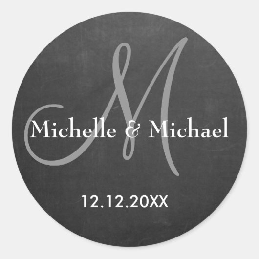 Chalkboard bruid en bruidegom monogram ronde sticker (Voorkant)