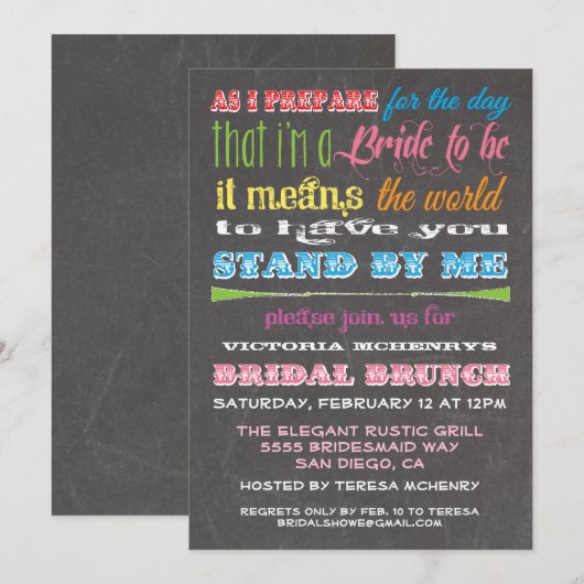 Chalkboard bruidsmeisje brunch uitnodigingen (Voorkant / Achterkant)