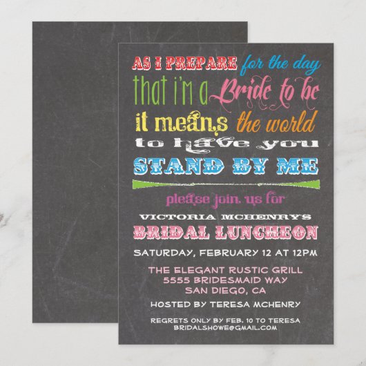 Chalkboard Bruidsmeisje Luncheon Uitnodigingen (Voorkant / Achterkant)