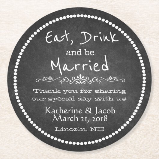 Chalkboard bruiloft dank u favoriete papier Onderz Ronde Kartonnen Onderzetter (Voorkant)