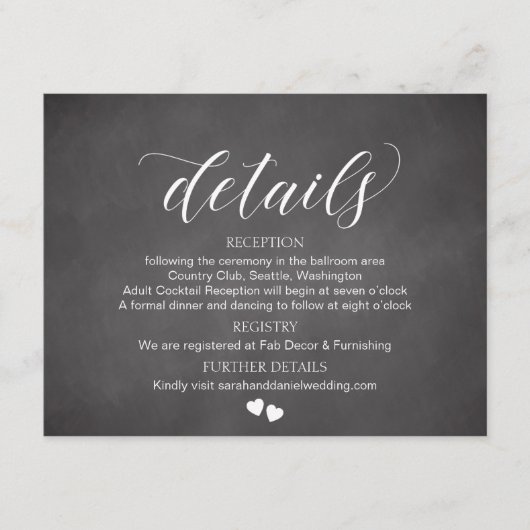 Chalkboard bruiloft details Kaart behuizing Kaart (Voorkant)