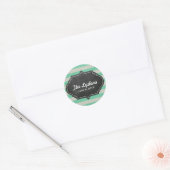 Chalkboard bruiloft douche mint streep - bruids ronde sticker (Envelop)