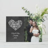 Chalkboard bruiloft foto Elegant Script Dank u Bedankkaart (Staand voorkant)