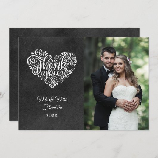 Chalkboard bruiloft foto Elegant Script Dank u Bedankkaart (Voorkant / Achterkant)