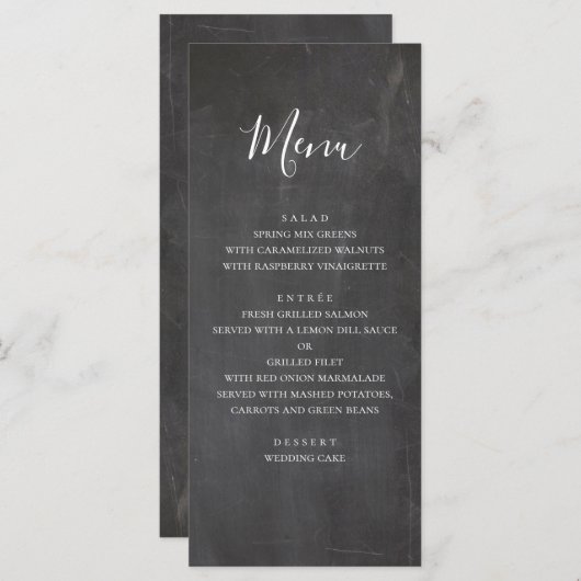 Chalkboard bruiloft menu. Modern grijs dinermenu Menu (Voorkant / Achterkant)