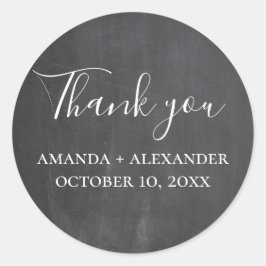 Chalkboard bruiloft. Modern grijs script dank u Ronde Sticker