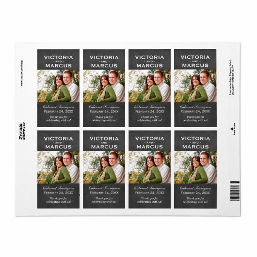 Chalkboard Bruiloft Monogram Foto Wijnfles Etiket (Full Sheet)