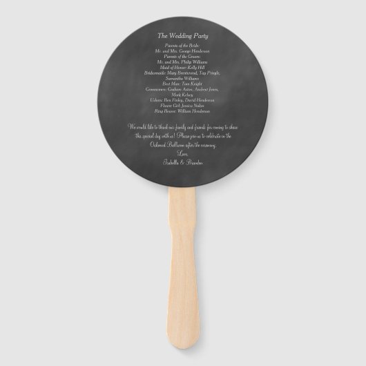Chalkboard bruiloft programma Fan Handwaaier (Achterkant)